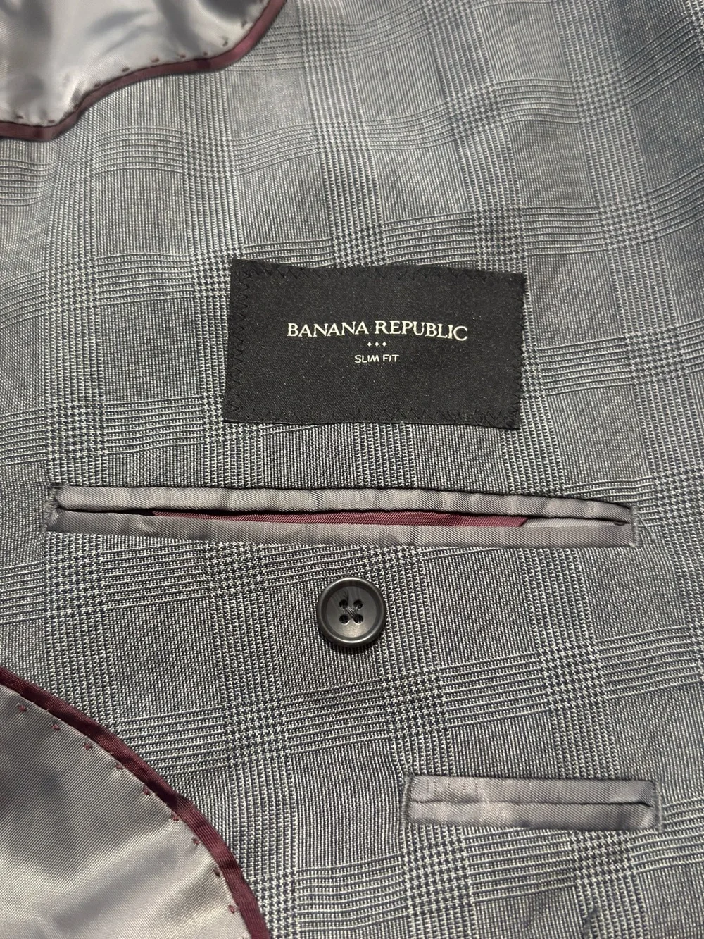 Banana Republic Men's 42R Gray Glen Plaid Double Breasted Slim Top Suit Jacket